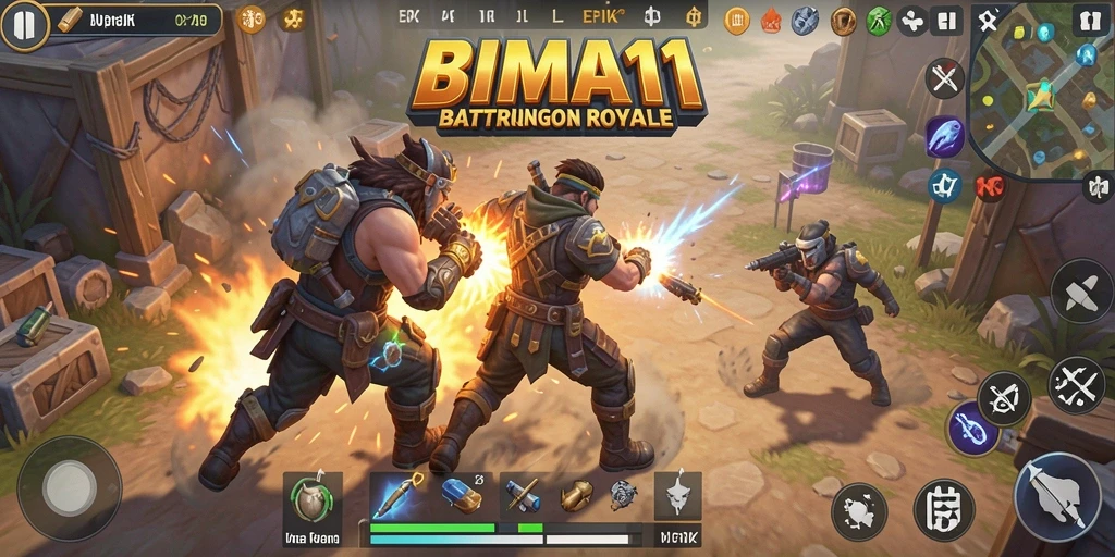 Tampilan gameplay BIMA11 yang mendebarkan dalam pertarungan Battle Royale.