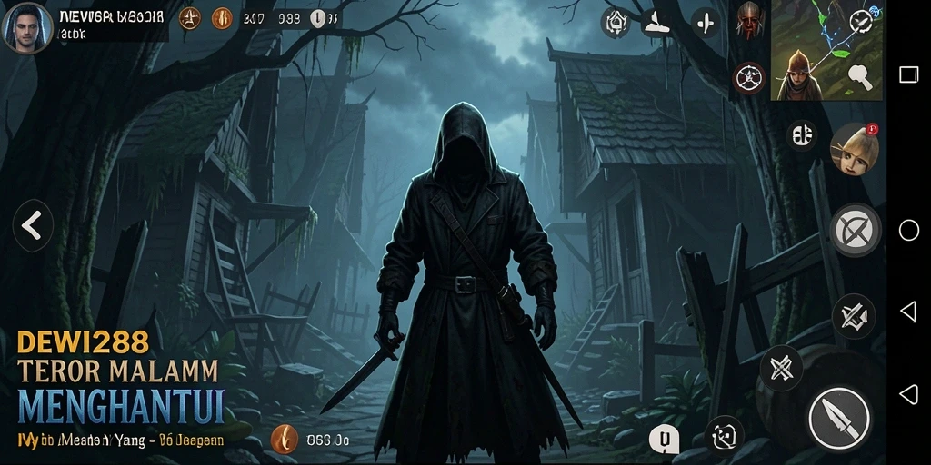 Tampilan gameplay DEWI288 yang menakutkan dan menegangkan.