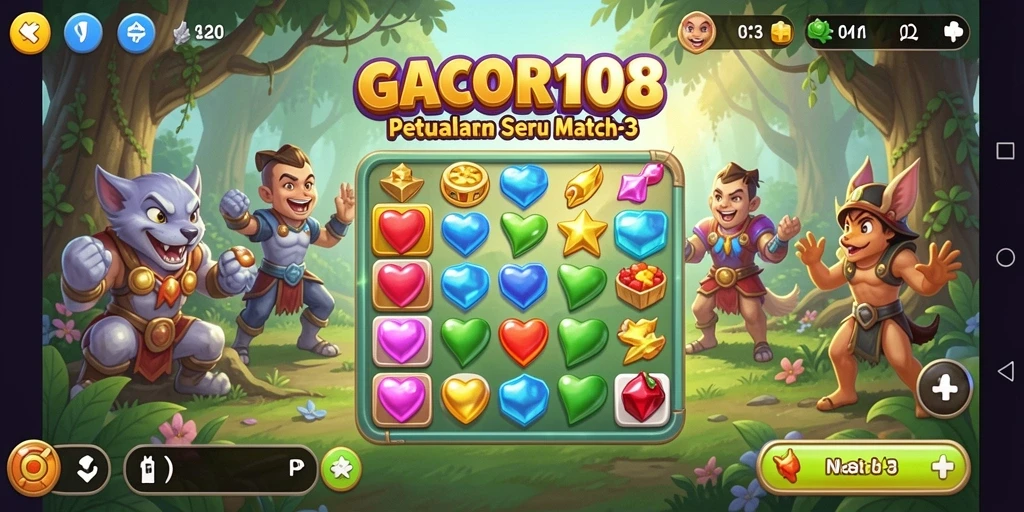 Gameplay menarik dalam GACOR108 dengan elemen Match-3 yang seru.