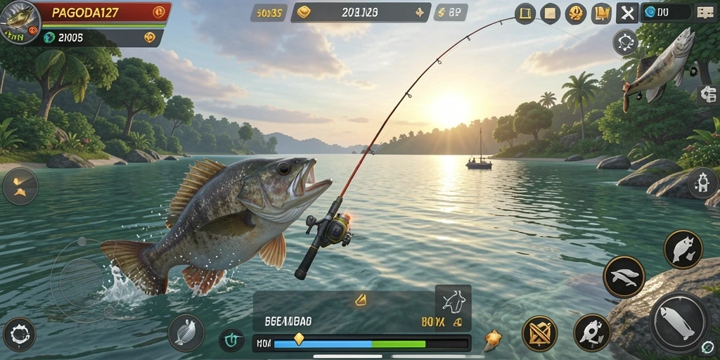 Tangkapan ikan besar dalam gameplay memancing di PAGODA127.