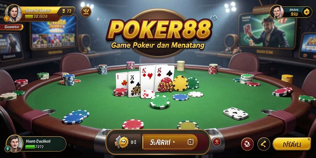 Tampilan seru gameplay POKER88 dengan suasana poker yang realistis.