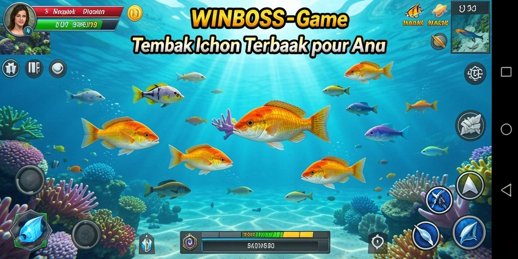 Tampilan gameplay seru di WINBOSS dengan berbagai ikan berwarna-warni.