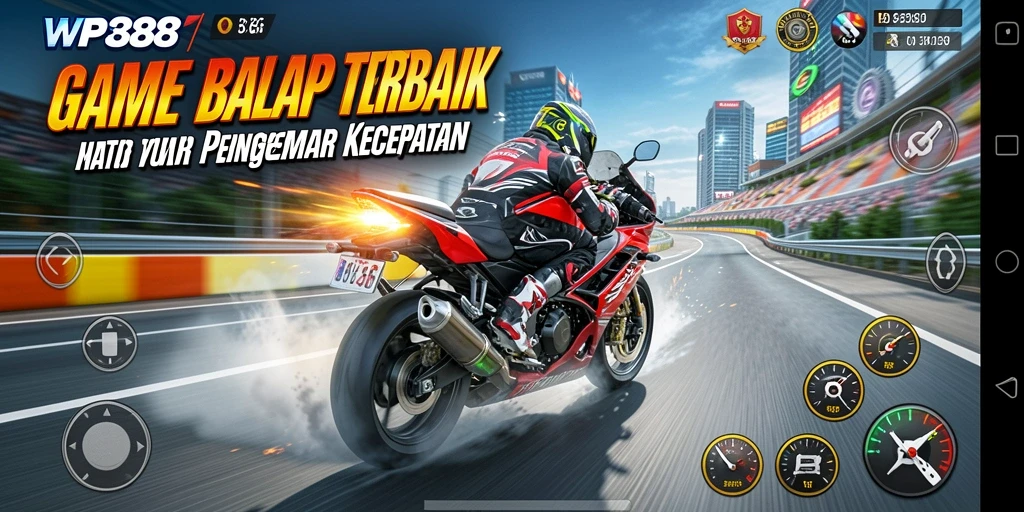 Tampilan gameplay WP888 yang memukau saat balapan motor.
